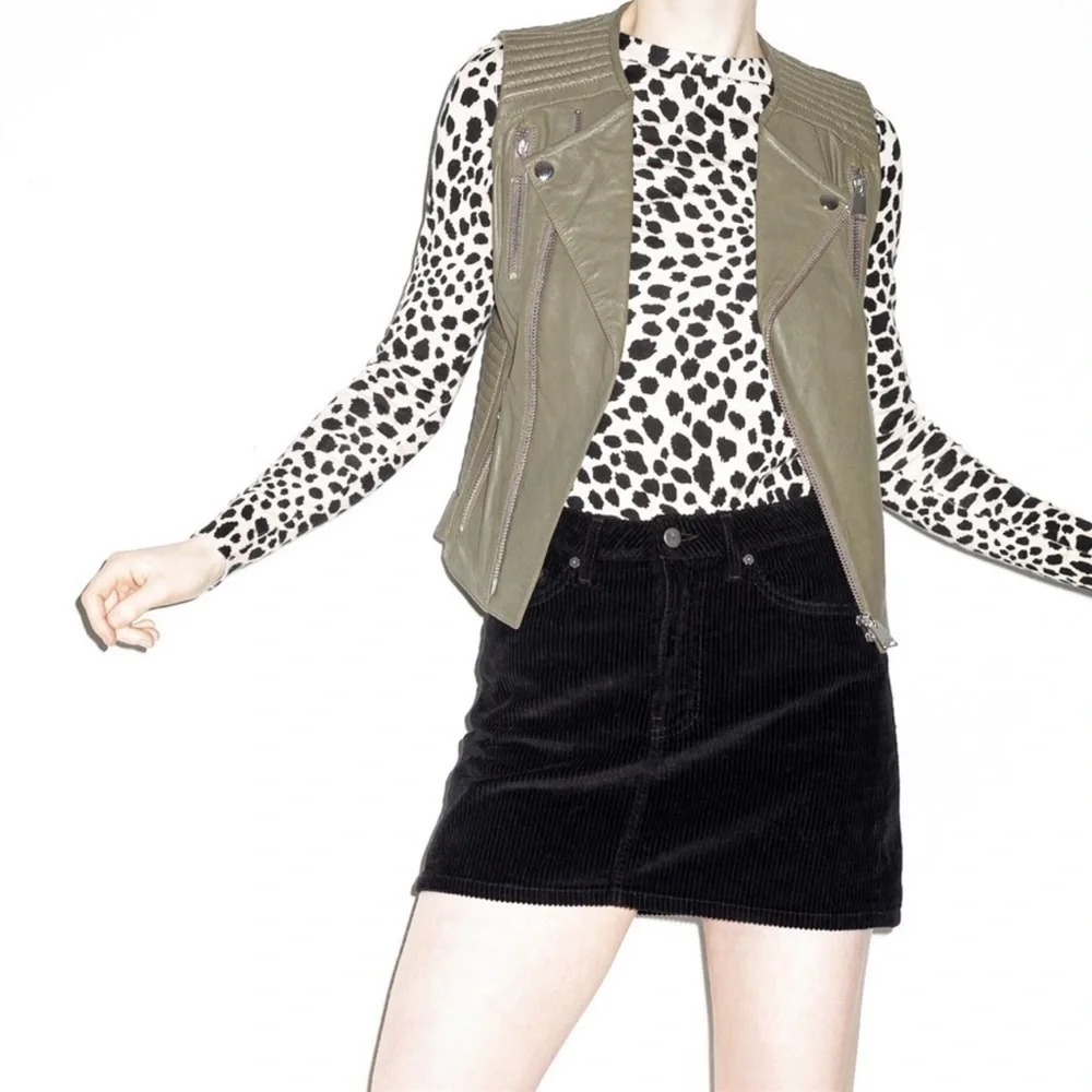 Anine Bing Olive Green Lamb Leather Moto Vest Sleeveless XS